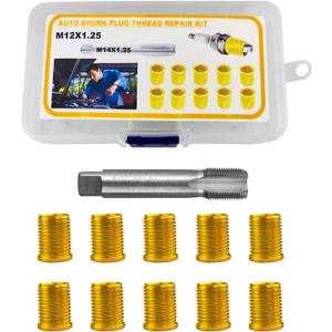 Flylin Spark Plug Thread Repair Tools,Small Engine Repair Tools M12x1.25 Inserts M14x1.25 Tap 14mm Rethreaded Kit for Automotive Engine Repair