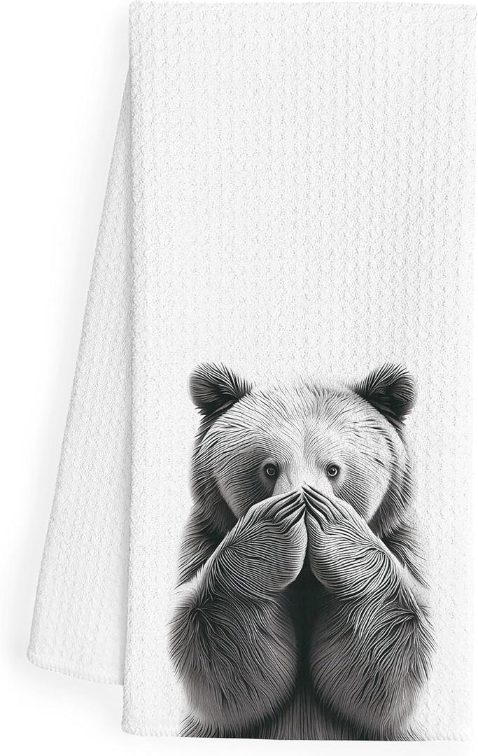 Funny Black Bear Bathroom Hand Towels, Bear Bathroom Decor, Bears Lover Gifts, Funny Wild Animal Decorative Hand Towels for Kids Bath Room Washroom, 16x24 Inch