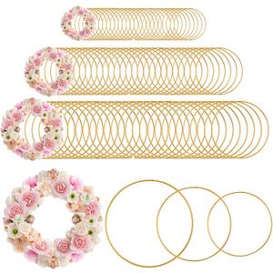 Zonon 50 Pcs Metal Rings for Crafts Gold Craft Rings Hoops Floral Macrame Hoops for DIY Crafts Macrame Dream Catcher Supplies Wedding Table Wreath Decor Wall Hanging (3In,6In,8In)