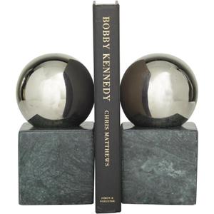 Deco 79 CosmoLiving by Cosmopolitan Marble Orb Bookends, Set of 2 4" W, 7" H, Silver