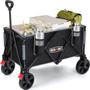Overmont 150L Wagons Carts Foldable - Large Capacity Folding Collapsible Wagon Cart for Grocery Camping Utility Gardening Sports Travelling- 330lbs Load (Blackgray)