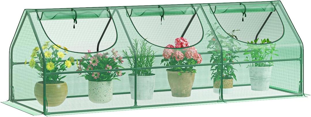 Greatbuddy Portable Mini Greenhouse, 339Ft, High-Density PE Plant Cover with 3 Roll-up Zipper Windows, Perfect for Outdoor Plant Growing