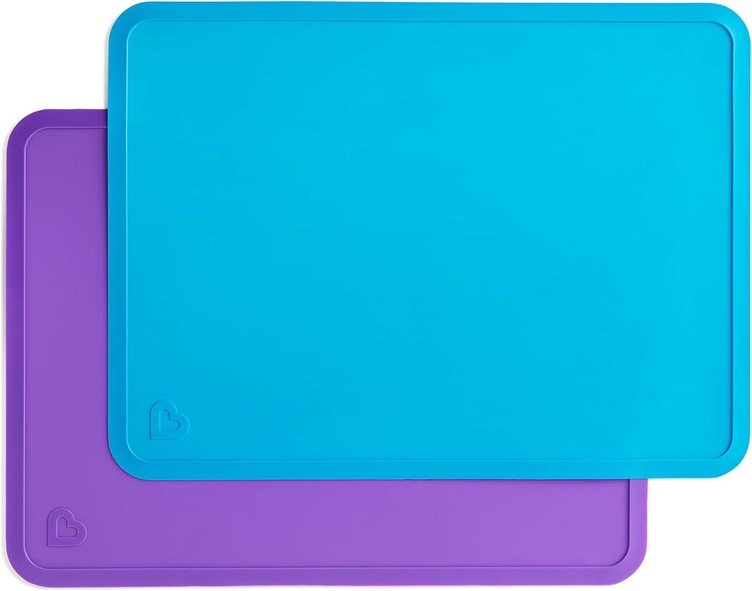 Munchkin Spotless Silicone Placemats for Kids, 2 Pack, Blue/Purple (Large)