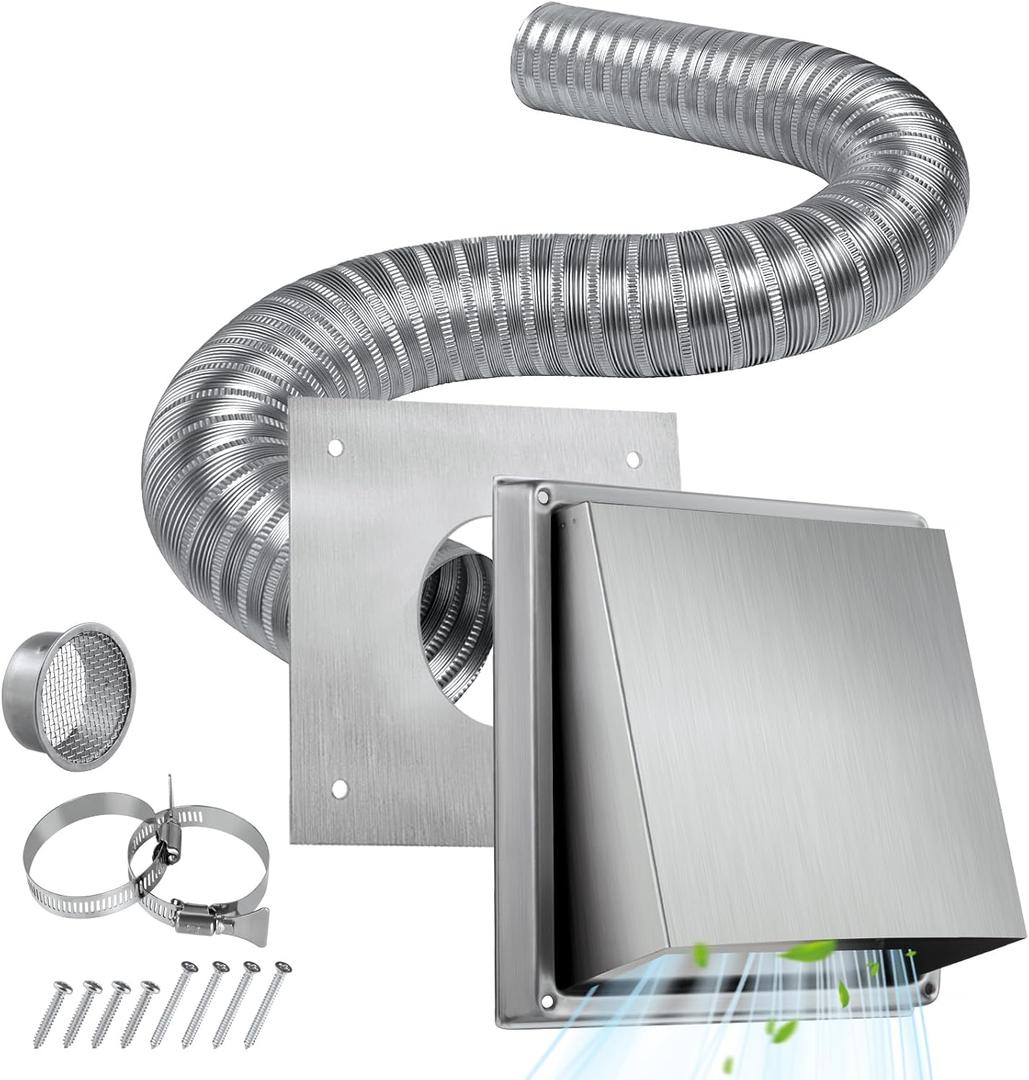 Pellet Stove Fresh Air Intake Kit, 2"x 60" Pellet Stove Pipe Outside Cold Air Intake Kit for Corn Wood Furnace w/Aluminum Flex Vent Pipe,External Wall Vent Rain Cover & Screw Hose Clamps