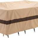 WJ-X3 Large Beige & Coffee Heavy-Duty Patio Table Cover, 136x88x36in, Waterproof, Wind-Resistant, Anti-Fade - Ideal for Sectional Outdoor Furniture Sets