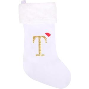 20 Inches Super Soft Plush Monogram Christmas Stockings Xmas Rustic Personalized Stocking Embroidered Letter Decoration for Decor (White)
