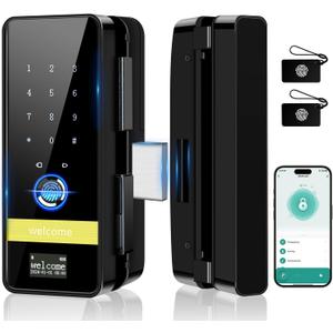 Smart Glass Door Lock,7-in-1 Keyless Entry Fingerprint Deadbolt with App Control, Electronic Digital Locks with Keypad Code, Auto Lock, No-Drill Install,Sliding Door Smart Lock for Office,Home,Store