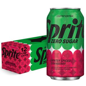 Sprite Winter Spiced Cranberry Zero Sugar Soda Pop, 12 fl oz, 12 Pack, BB: FEB022026