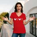 Valentines Shirts for Women More Love T-Shirt Love Heart V Neck Tee Tops Valentines Gifts for Her (Red, XL)