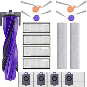 16 Pcs Replacement Accessories Kit Compatiible With Narwal Flow Robot Vacuum,1 Main Brush Roller,4 Side Brush,4 Hepa Filters,2 Track Mop Cloth,4 Dust Bag,