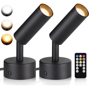 URTOM LED Spot Lights Indoor 3W Up Lights Indoor with Timer and Remote 3000K/4000K/5000K Uplighting Indoor Spotlight 120V Dimmable Uplights Indoor Floor Light for Plant and Artwork, 2 Pack, SHWT0302B