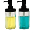 2 PCS Glass Soap Dispenser Set for Bathroom & Kitchen Sink Refillable Liquid Soap Bottle with Squeeze Pump for Hand Dish Soap, Shower Gel, Shampoo and Conditioner-425ML