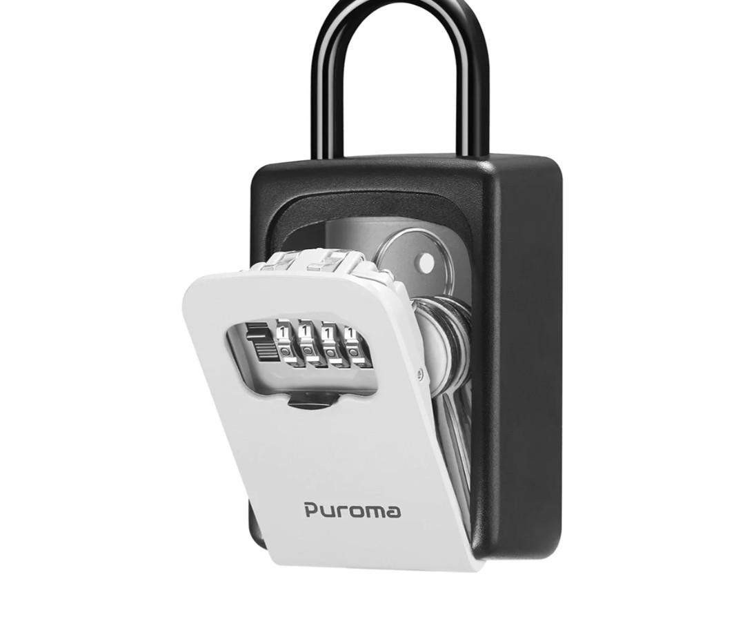 Puroma Lock Box, Large Key Lock Box Resettable Combination Code Lockbox, Portable Wall Mount Lockbox Security Safe Box for Outside Outdoor Home Office Door Handle House Key, Gray (1 Pack)