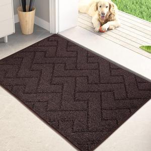 PURRUGS Dirt Trapper Door Mat 24" x 35.5", Non-Slip Machine Washable Entry Rug, Shoe Scraper, Dog Doormat, Super Absorbent Welcome Mat for Front & Back Door, Muddy Wet Shoes & Paws, Brown