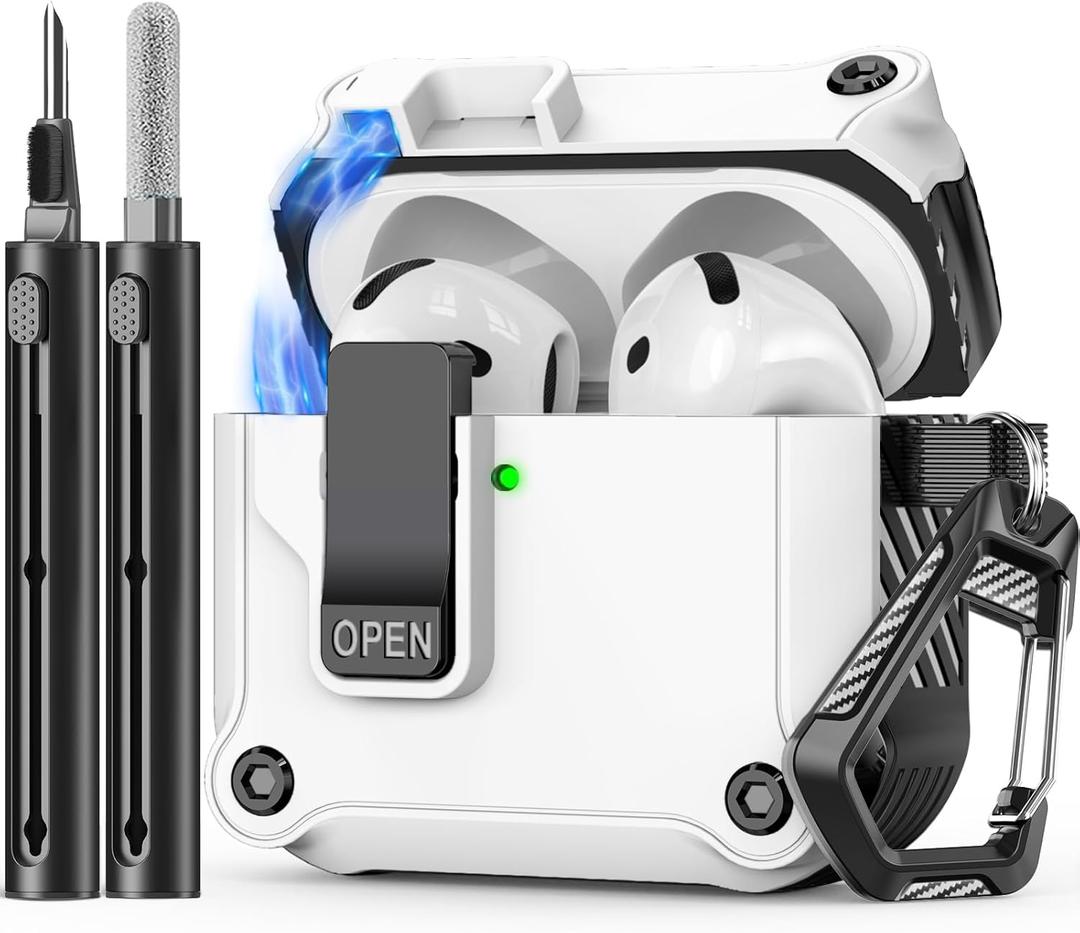 Inesore Compatible with AirPods 4th Generation Case,with Cleaner Kit, Automatic Snap Switch Secure for New Airpods 4 Charging Cover With Active Noise Cancellation (2024)