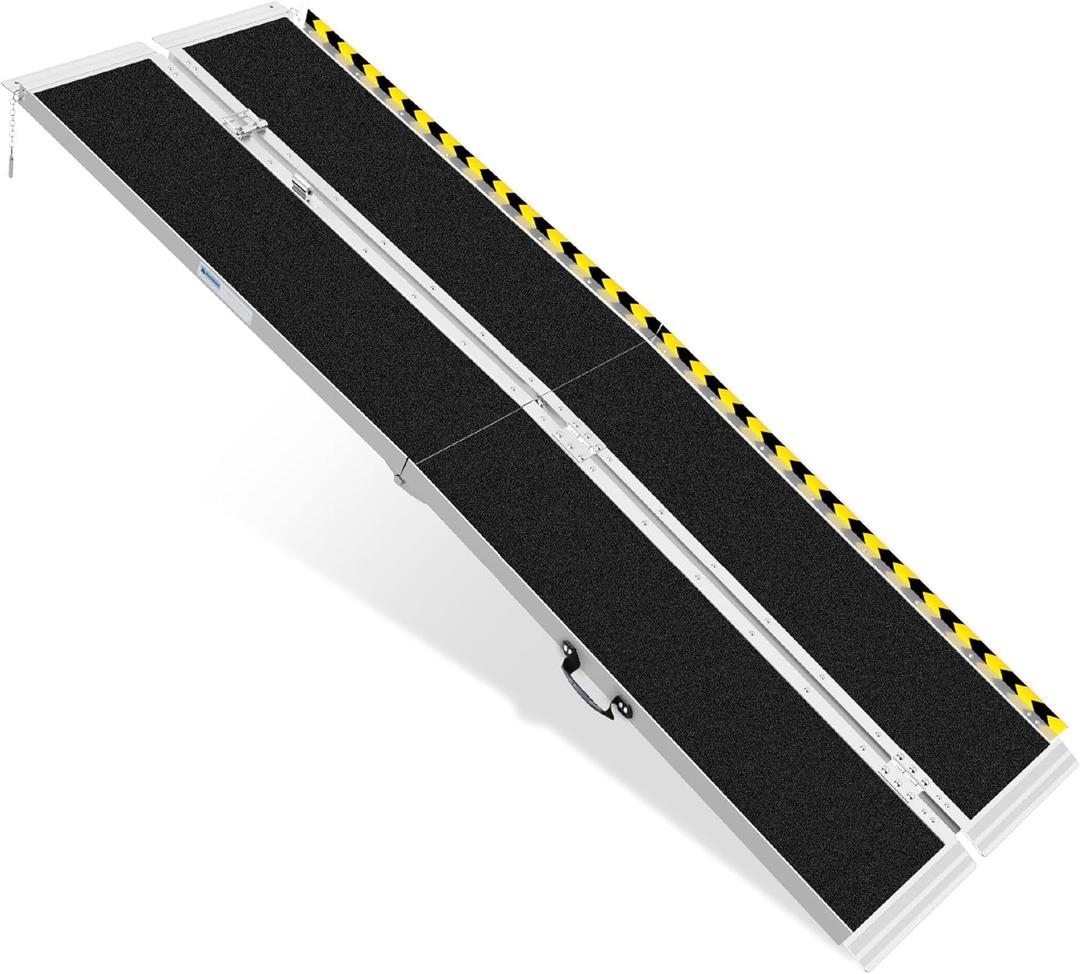 8FT Portable Wheelchair Ramp, Non-Slip Aluminum Folding Handicap Ramp, Ramps for Wheelchairs for Home with Handle, Wheelchair Ramps for Home Steps/Stairs/Threshold/Doorways/Scooter, 600LBS Capacity (8FT (Usable height 8-24 inch))