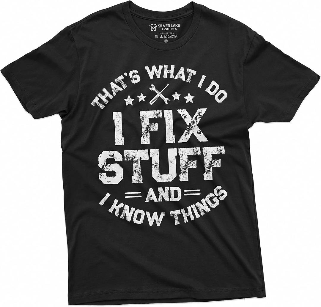 Men's Funny I fix Stuff T-Shirt Mechanic Engineer Garage Tee Shirt (Large, Black)