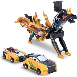 2-in-1 Transformation Dinosaur Car Toy - Magnetic Collision Robot Cars for Kids | Exciting Transforming Play for Boys & Girls | Ideal Birthday (Golden Dragon)