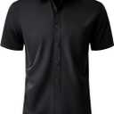 Alimens & Gentle Mens Short Sleeve Dress Shirt Wrinkle Free Wedding Business Casual Summer Button Down Shirt with Pocket (Black, M)