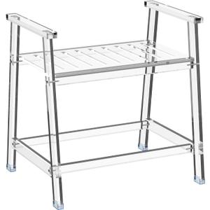 Acrylic Shower Chair with Arms - 23.62" Clear Shower Bench with Handle for Inside Shower Heavy Duty Shower Stool for Seniors Elderly Non-Slip Waterproof Indoor and Outdoor, 23.62 X 19.09" X 24.41"