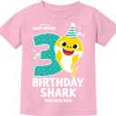 3rd Birthday Baby Shark Shirt - 3 Year Old Outfit for Toddler Boy or Girl - Kids Party T-Shirt (Pink)