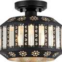 Semi Flush Mount Ceiling Light, Black Metal Frame with Crystal Shade, Modern Farmhouse Flush Mount Light Fixture for Hallway, Bedroom, Kitchen, Entryway