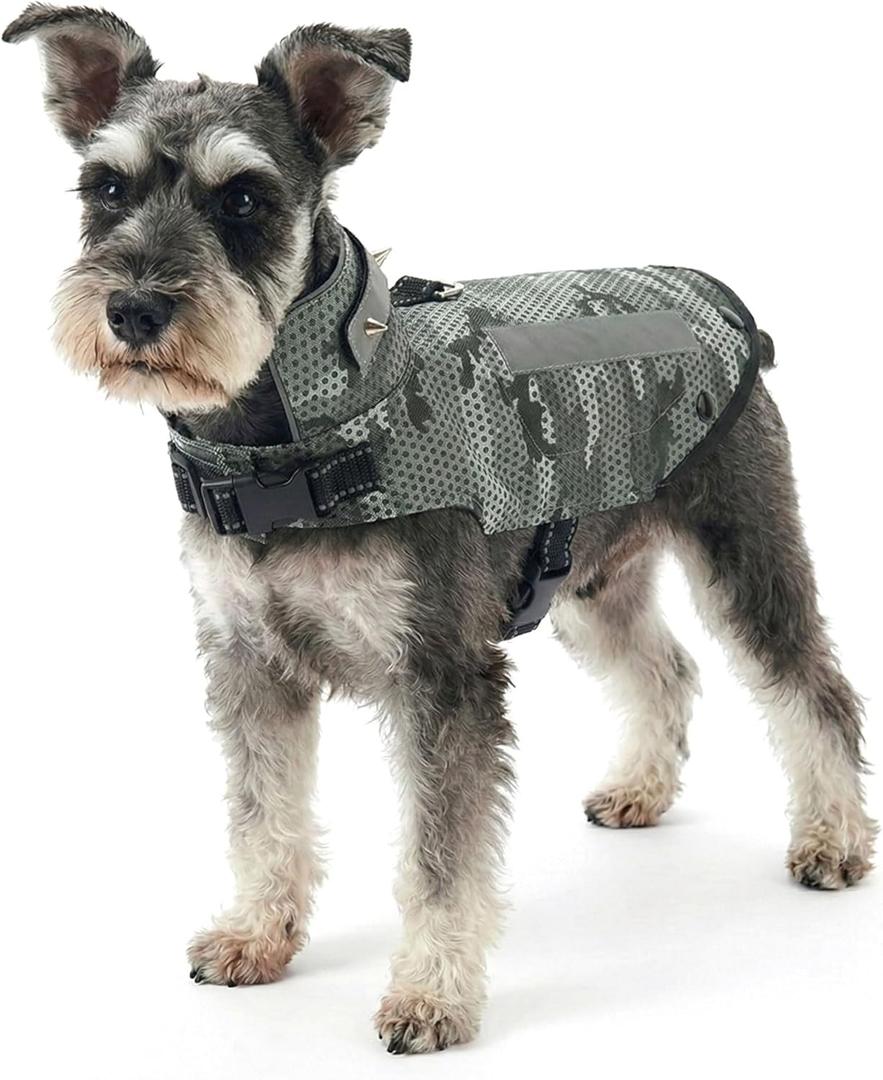 Protective Spiked Harness for Small Dogs, Removable 2-Row & 4-Row Spikes, Lightweight & Puncture-Resistant Design for Safety, Pad Configuration, Camouflage Extra Small Size (XS)