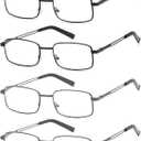 HIGHLIKE Reading Glasses Men, Metal Stainless Flex Readers with Soft Cases, Clear Lens Blue Light Glasses 2.5