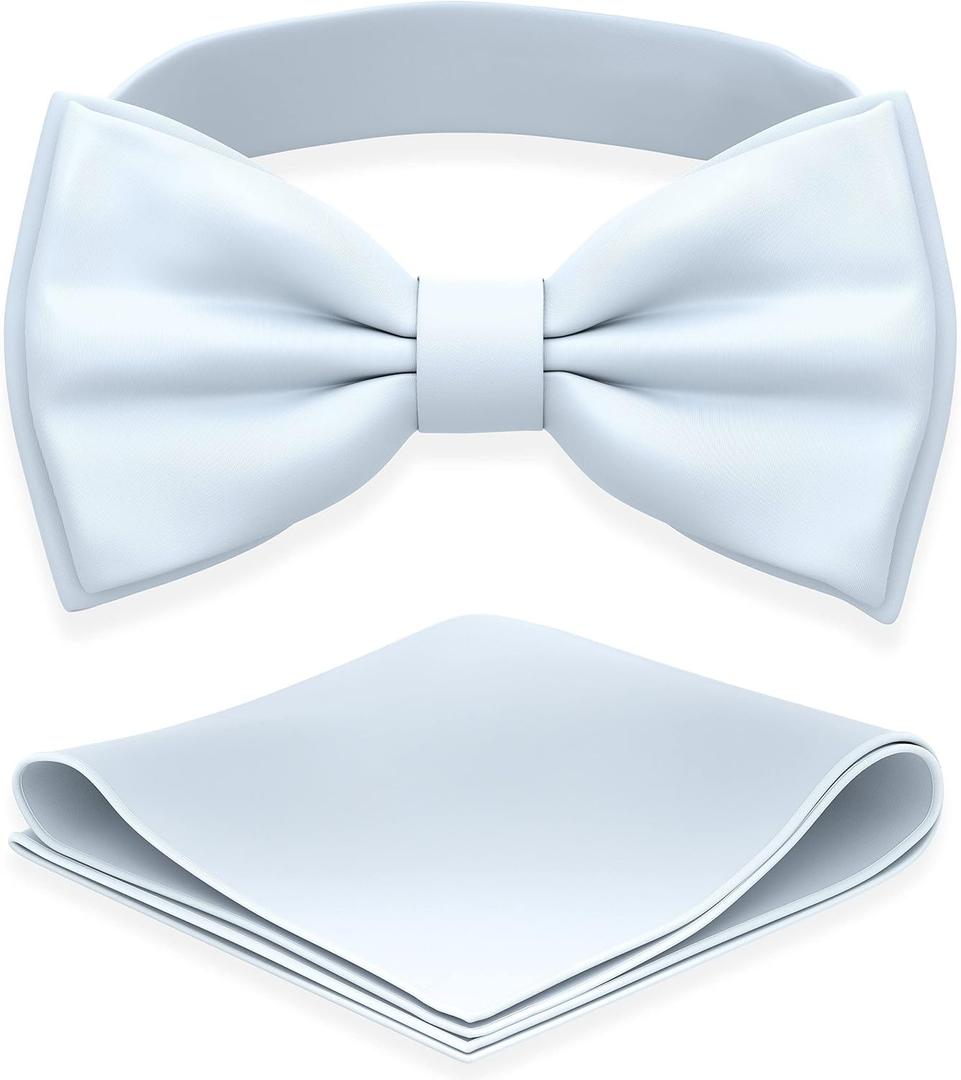Adam Young Men's Bow Ties with Handkerchief Pre-Tied Style Formal Satin Classic Bowtie for Tuxedo Faux Silk
