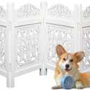 Wooden Foldable Pet Dog Safety Gate - 4 Panels 72" Wx24 H- Hand Carved Solid Wood and MDF Head Gamla - Free Standing Portable Indoor Doorway Hall Stairs Dog Puppy Fence - Fully Assembled - White (72"x24" Gamla 4 Panels, White)