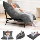 Modern Accent Chair, Giant Bean Bag Lounge Chairs with Sturdy Metal Frame & Washable Cover, Comfy Upholstered Chair for Reading Room, Bedroom, Grey
