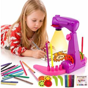 Drawing Projector Sketcher for Kids – Preschool Art Tracing Kit | Play-Based Learning Toy for Boys & Girls Ages 3+, 4 Sturdy Discs, 32 Animal & Fruit Images, 12 Color Pens & 1 Paper Pad