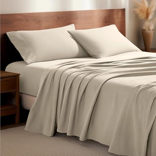 Bare Home Flannel Sheet Set 100% Cotton, Velvety Soft Heavyweight - Double Brushed Flannel - Deep Pocket (King, Sand)