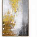 Large 3D Textured Abstract Framed Wall Art for Living Room- Hand Painted Gold and White Abstract Oil Painting for Office-Large Modern Wall Decor for Corridor Stairwell Ready to Hang 32X48inches, 32x48inches x1