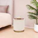 Round Storage Ottoman with Reversible Tray Top, 16.3" Boucle Ottoman Footrest Stool with Metal Base, Upholstered Vanity Stool with Storage for Living Room Bedroom, White, 14.8"D x 14.8"W x 16.3"H
