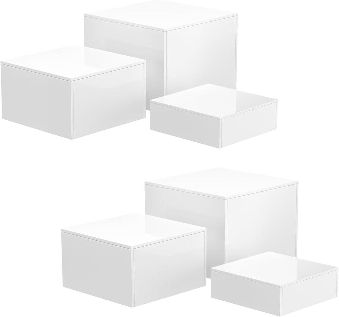 NIUBEE Buffet Risers Display Shelf: 6PCS Acrylic Risers for Food Dessert Catering Figures Collectible Show - White Cube Display Nesting Riser with Hollow Bottoms 8"x9"x10"