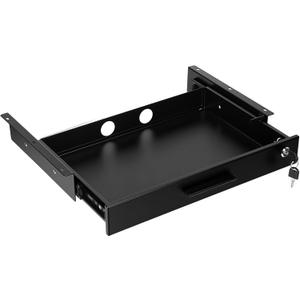 Menkxi 18'' x 12'' Under Desk Drawer Slide Out Storage Organizer, Lockable Metal Desk Drawer for Laptop and Office Accessories, Large Hidden Under Table Storage Box with Cable Management, Black