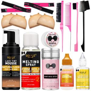 Lace Tint Lace Melting Hair Mousse for Women's Wigs and Hairpieces - Natural Finishing Tint Spray Tool Set (Medium Brown)