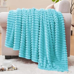 BEDELITE Fleece Throw Blanket for Couch  3D Ribbed Jacquard Soft and Warm Decorative Fuzzy Blanket  Cozy, Fluffy, Plush Lightweight Light Blue Throw Blankets for Bed, Sofa, 50x60 inches