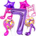 9 Pcs Kpop Birthday Decorations, Kpop Music Balloons Hot Pink Purple Music Note Balloons 32 Inch Purple Number 7 Balloon for K pop Music Themed Birthday Party Decorations