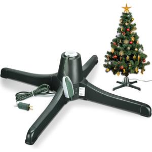Hortsun Christmas Tree Stand 360 Degree Rotating Adjustable Replacement Electric Revolving Base Stand for up to 7.5ft Artificial Holiday Trees, Green
