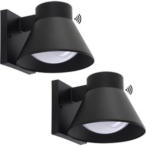 UME 2 Pack LED Outdoor Wall Light Fixtures, Dusk to Dawn Outdoor Wall Lantern, Exterior Waterproof Wall Sconce Light Fixtures, Black Front Porch Lights Wall Mount Lighting