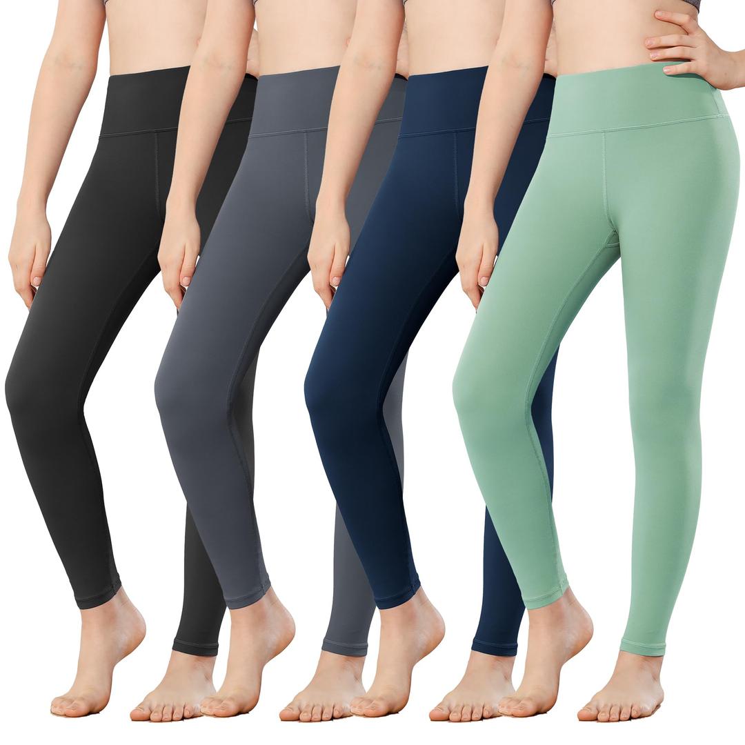 Stelle Girls Leggings with Pockets Yoga Pants Youth Athletic Dance Running Active Tights Pack (BK+CR+NV+JG, 5-6 Years)