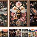 Framed Dark Academia Insect Wall Art Set, 3Pcs Vintage Gothic Floral Dragonfly Bee Moth Canvas Prints, 9 Bonus Posters,Cottagecore Moody Botanical Wall Decor for Living Room Bedroom Home, 24x16 Inch