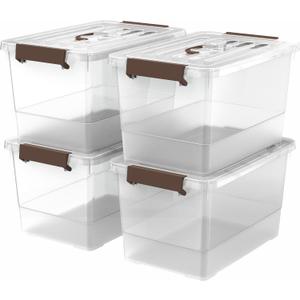 17 Qt Clear Stackable Storage Bins with Lids, Locking Latch Plastic Organizer Containers, Space-Saving Nestable Tote Boxes for Closet Pantry Laundry Room Garage, 4-Pack