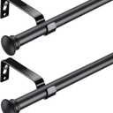 Black Curtain Rods for Windows 28 to 48 Inch - Set of 2-5/8 Inch Small Decorative Matte Black Curtain Rod Set with Brackets, Splicing Adjustable Curtain Rods