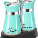 Teal Salt and Pepper Shakers Set with Holder,4 oz Turquoise Kitchen Decor and Accessories Farmhouse Gadgets Table Housewarming Gift Christmas Decor Refillable Design (Teal)