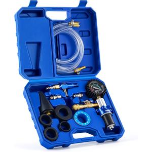 Orion Motor Tech Coolant Vacuum Refill Kit, 13pc Radiator Cooling System Tool Set with Conical Adapter 4 Round Adapters for Leak Detection Cooling Refill, Vacuum Coolant Fill Kit with Splashproof Hose (Blue)