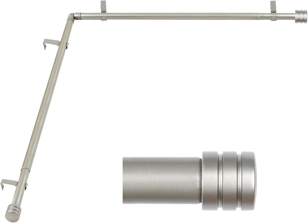Heavy Duty Corner Window Curtain Rods 36 to 72 Inch, HOTOZON 1 Inch Telescoping Single Drapery Rod, Antique Silver, End Cap Finials (36-72"(2 Sides))