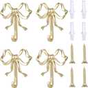 4pcs Large Size Gold Bow Knot Hooks Gold Coat Hook Bow Wall Door Hanger Bowknot Hook Metal Bows Hooks for Wall Towel-Hook Coat Hanger Decorative Holder for Wedding Bathroom Living Room Kitchen Decor